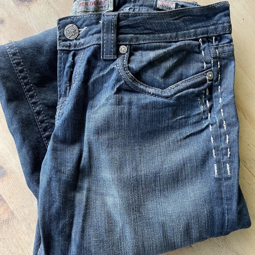 MEK Denim Munich Distressed Dark Blue Jeans